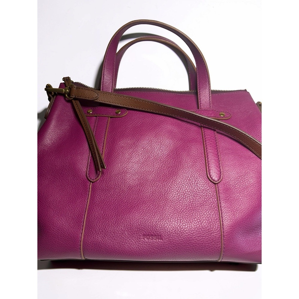 Fossil Felicity Satchel Tote Fuchsia Pink Leather Crossbody Handbag Hardware Nw - Picture 6 of 14